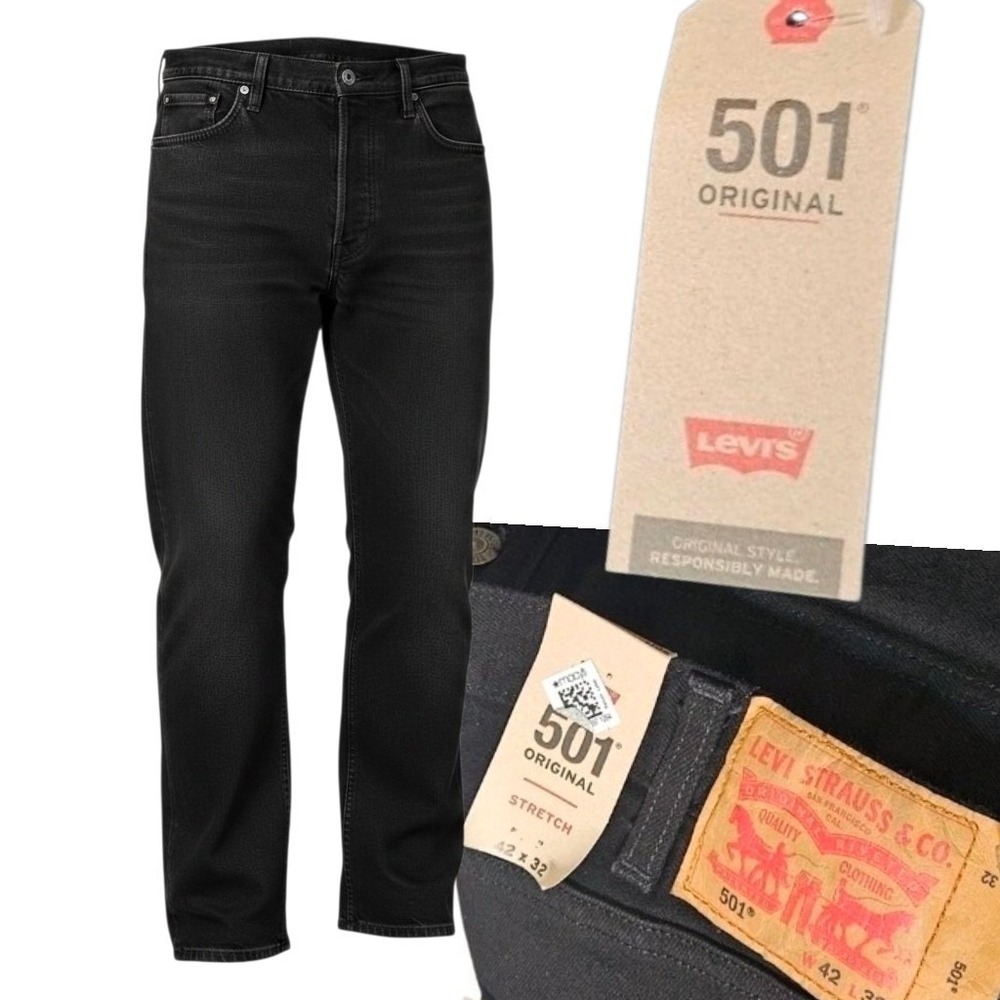 NEW Levi's 501 Original‎ Black Button Fly Denim Jeans Men's Size 42x32
